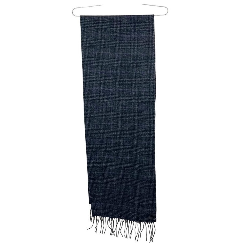 Club Room Men's Gray‎ Plaid Cashmere Scarf Fringe Trim